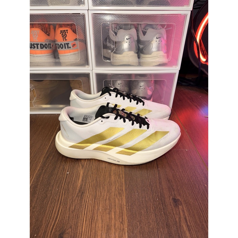 Size 10 - Adidas Adizero EVO SL Woven JQ4441 Cloud White Matte Gold